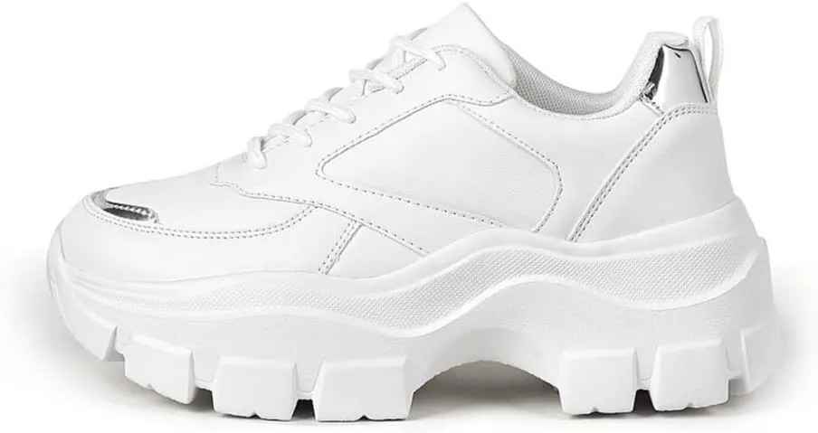 Niluber Women's Chunky Platform Sneakers Hologram Black White Silver Lace-Up Casual Fashion Walking Sport Rave Shoes