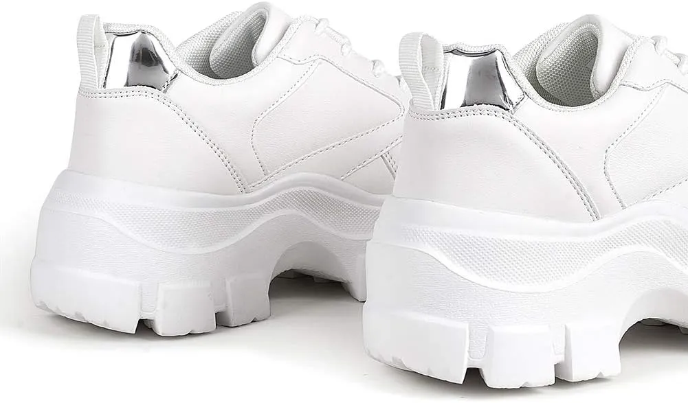 Niluber Women's Chunky Platform Sneakers Hologram Black White Silver Lace-Up Casual Fashion Walking Sport Rave Shoes