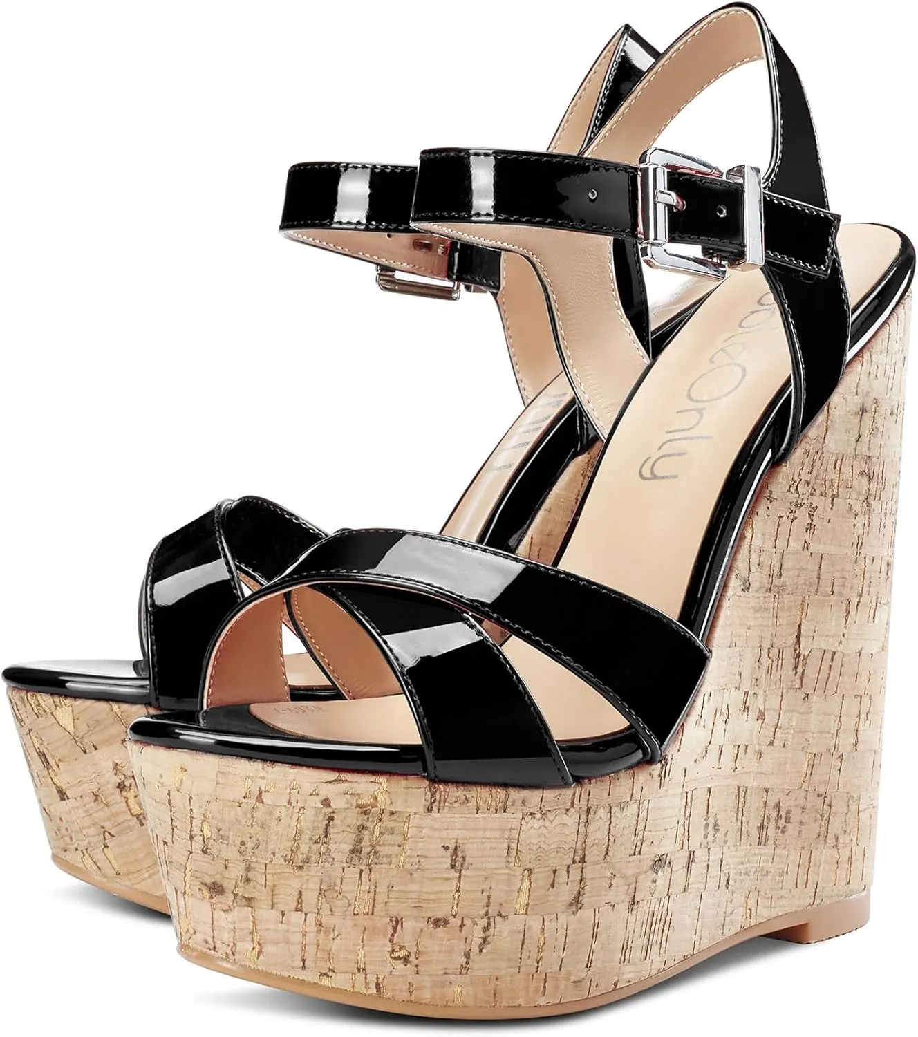 NobleOnly Women's Wedge High Heels Platform Ankle Strap Sandals Open Toe Slingback Basic Office Sandal 6" Heel Shoes