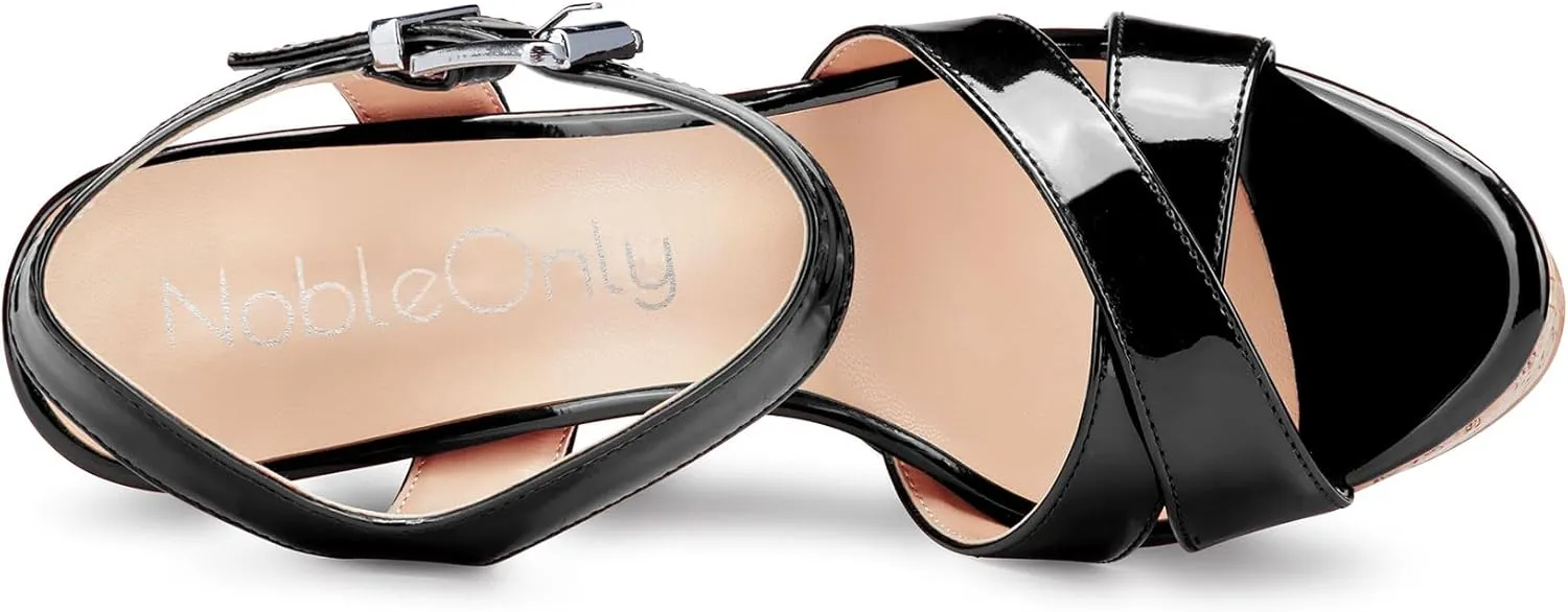 NobleOnly Women's Wedge High Heels Platform Ankle Strap Sandals Open Toe Slingback Basic Office Sandal 6" Heel Shoes