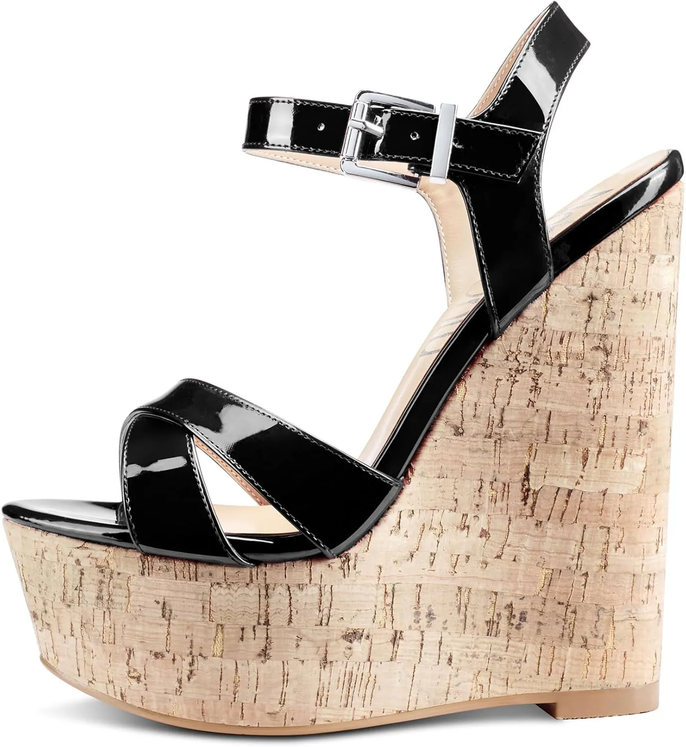 NobleOnly Women's Wedge High Heels Platform Ankle Strap Sandals Open Toe Slingback Basic Office Sandal 6" Heel Shoes