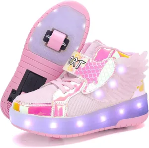 Nsasy Kids Roller Shoes Boy Girl Sneakers with Wheels Become Sport Sneaker with Led for Christmas Birthday Children Show Gift