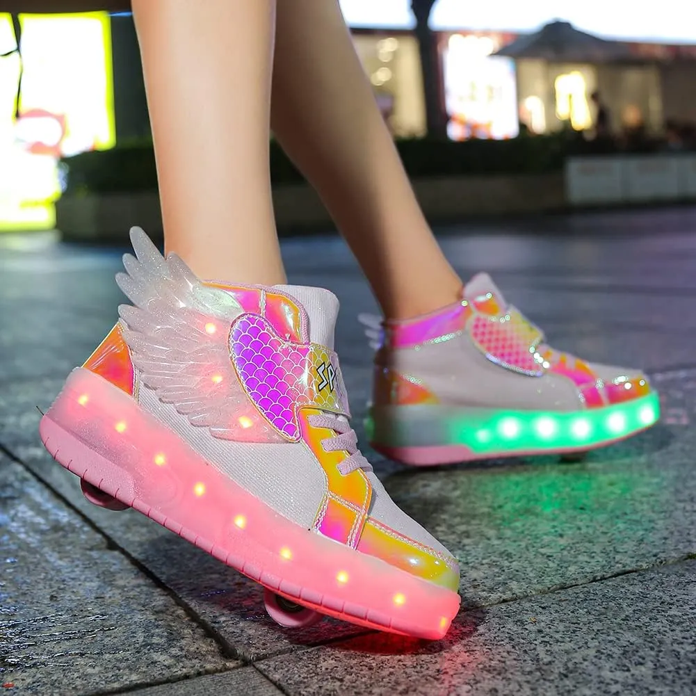 Nsasy Kids Roller Shoes Boy Girl Sneakers with Wheels Become Sport Sneaker with Led for Christmas Birthday Children Show Gift