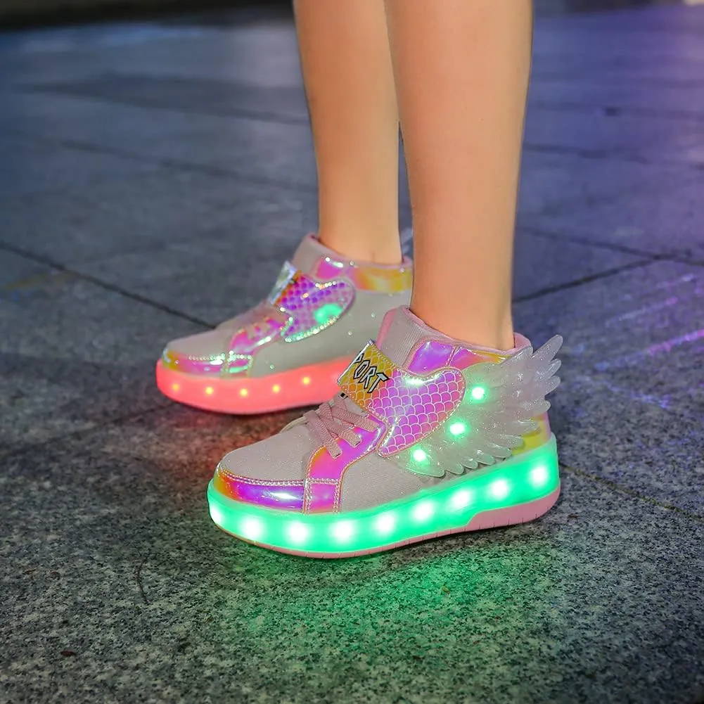 Nsasy Kids Roller Shoes Boy Girl Sneakers with Wheels Become Sport Sneaker with Led for Christmas Birthday Children Show Gift
