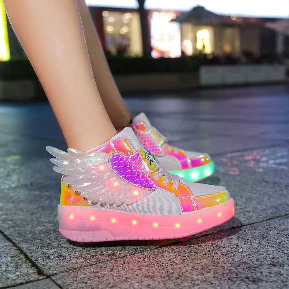 Nsasy Kids Roller Shoes Boy Girl Sneakers with Wheels Become Sport Sneaker with Led for Christmas Birthday Children Show Gift