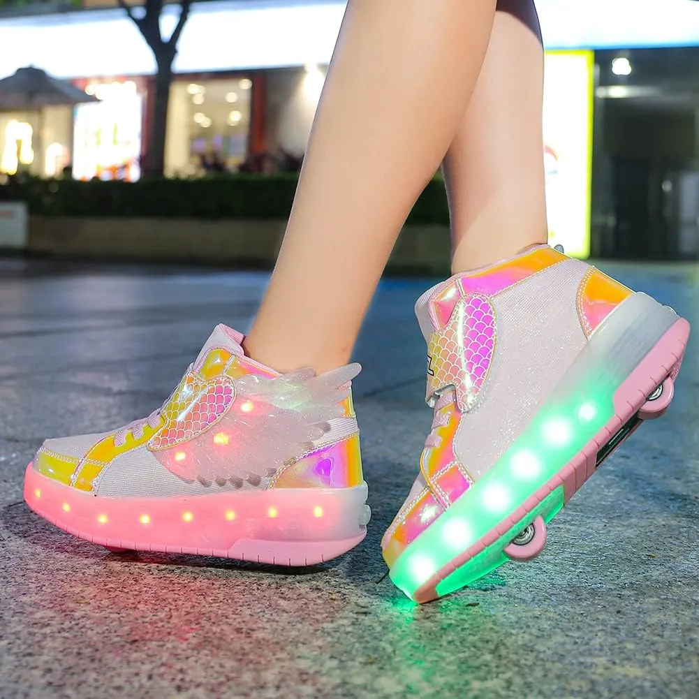 Nsasy Kids Roller Shoes Boy Girl Sneakers with Wheels Become Sport Sneaker with Led for Christmas Birthday Children Show Gift