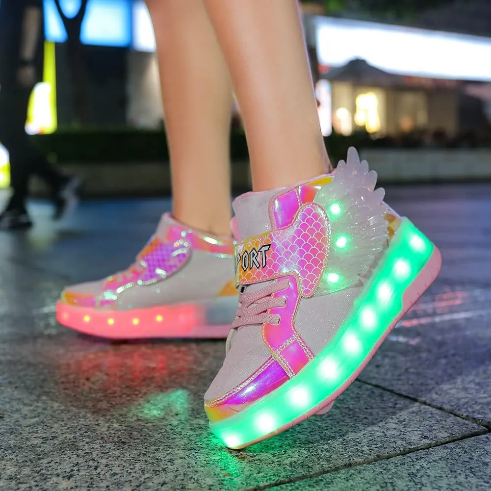 Nsasy Kids Roller Shoes Boy Girl Sneakers with Wheels Become Sport Sneaker with Led for Christmas Birthday Children Show Gift