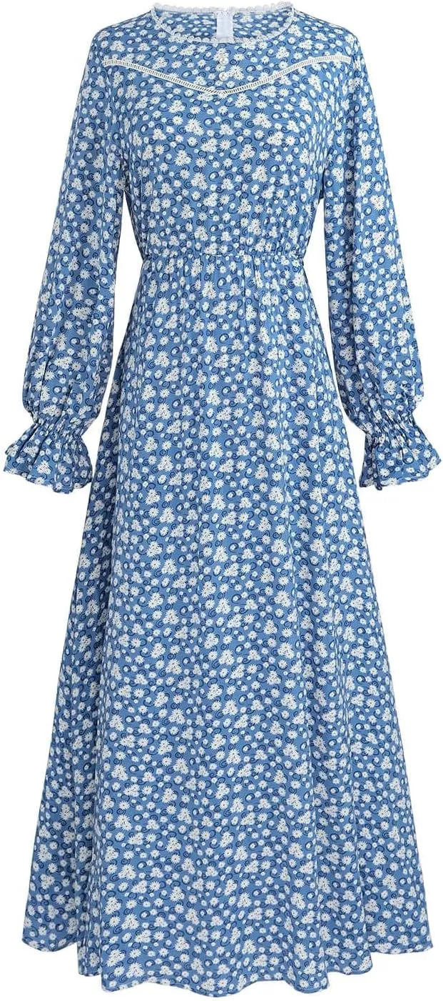 Nuoqi Pioneer Dress Women Prairie Dress with Bonnet Adult Long Colonial Costume