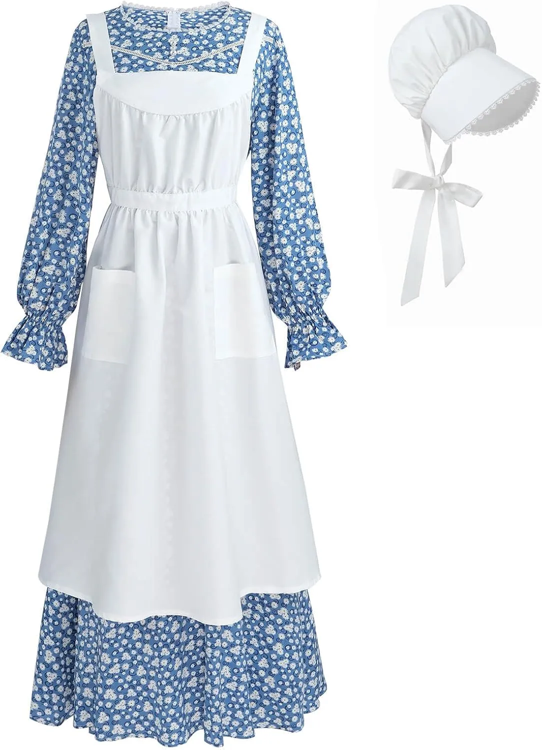 Nuoqi Pioneer Dress Women Prairie Dress with Bonnet Adult Long Colonial Costume