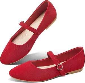Obtaom Mary Jane Flat Shoes Round Toe Ballet Flats for Women Dressy Fabric Business Flats Comfortable Classic Strap Flats for Office