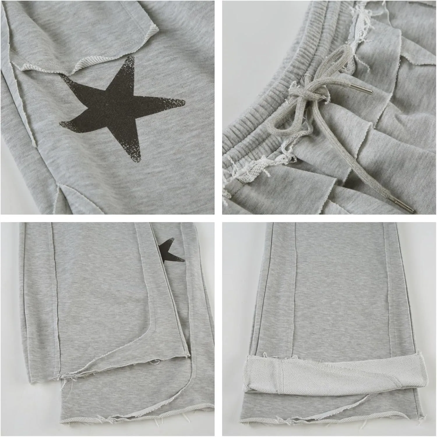 OCUH Star Pants Y2k Sweatpants Drawstring Elastic Waist Baggy Loose Straight Leg Trousers Casual Streetwear