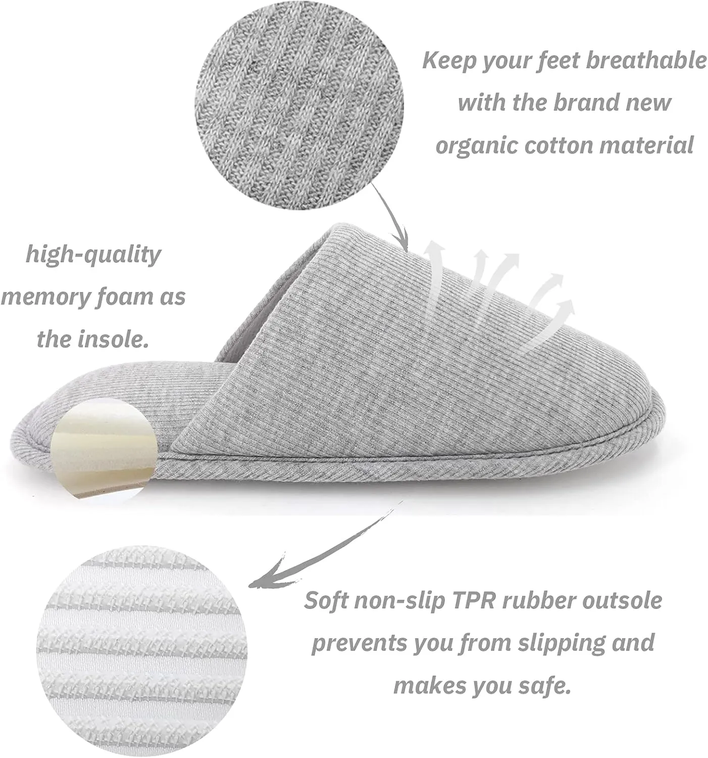 ofoot Womens Indoor Memory Foam Cotton Scuff Slippers Slip On Summer House Shoes Flats Breathable Lightweight Washable Non Skid Rubber Soles