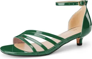 Oh Mispares Women’s Kitten Heel Sandals Round Open Toe Comfortable Strappy Low Heels Adjustable Ankle Strap Buckle Party Prom Office Casual Dress Shoes