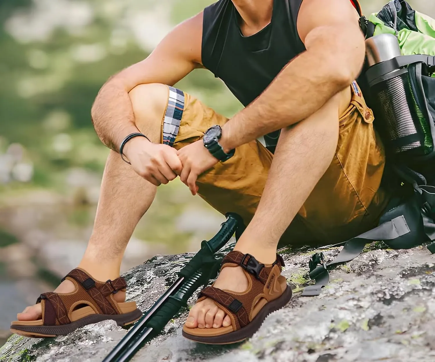 ONCAI Hiking Sandals for Men Arch Support Walking Breathable Mesh Beach Sandalias and Orthopedic Man Recovery Sports Sandles with Adjustable Strap