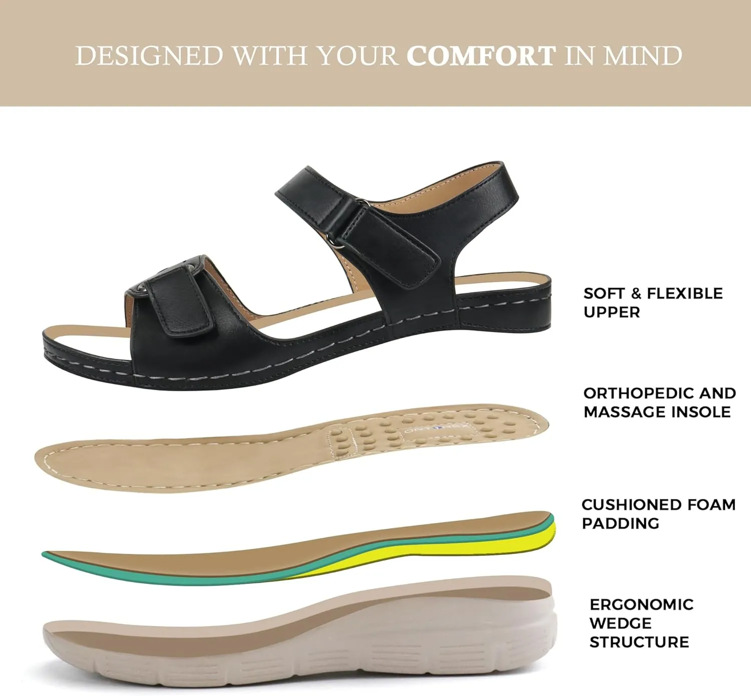 Ortho rest Women Comfortable Walking Sandals Orthotic Arch Support Dress Sandals