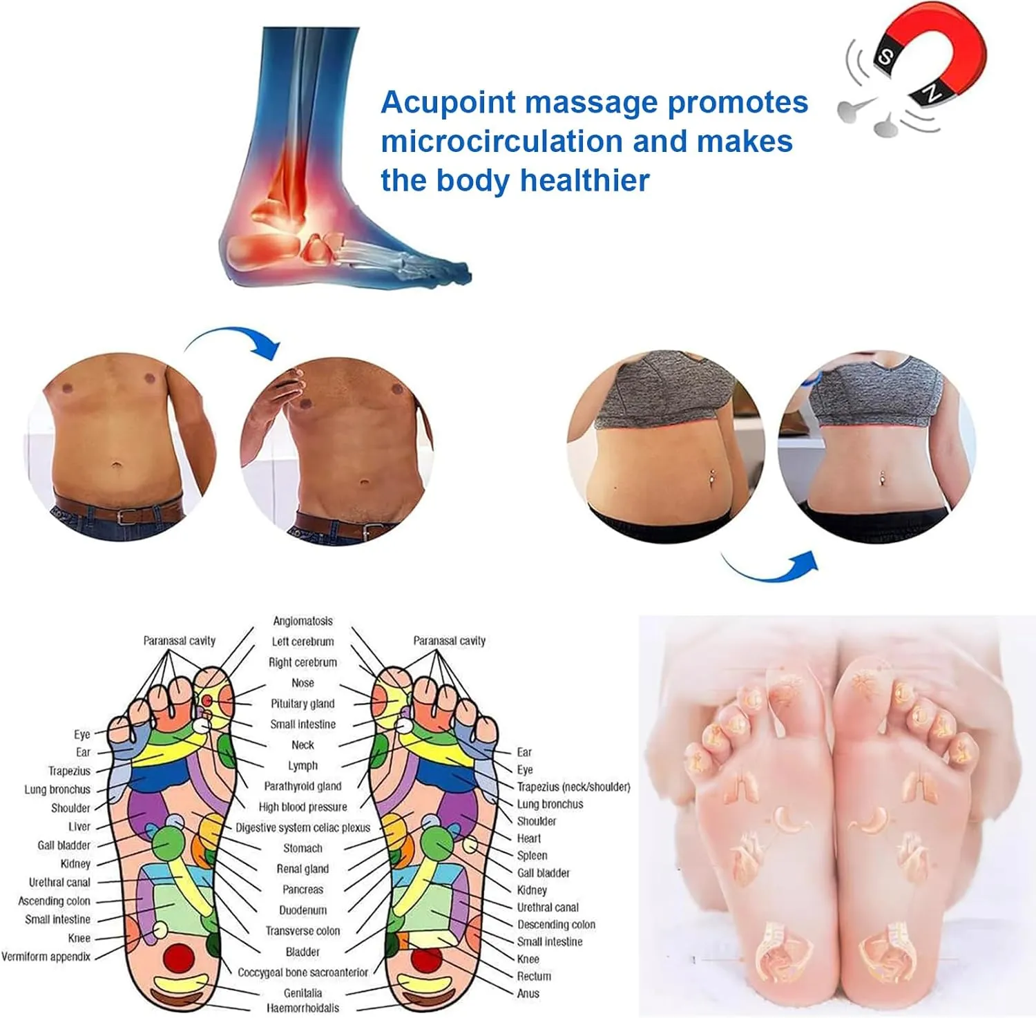 Orthopedic Acupressure Insoles for Men & Women, Reflexology Massage Foot Insoles for Pain Relief, Comfortable Support for Daily Use (Blue Pink, M(Men 7.5-9/Women8.5-10))