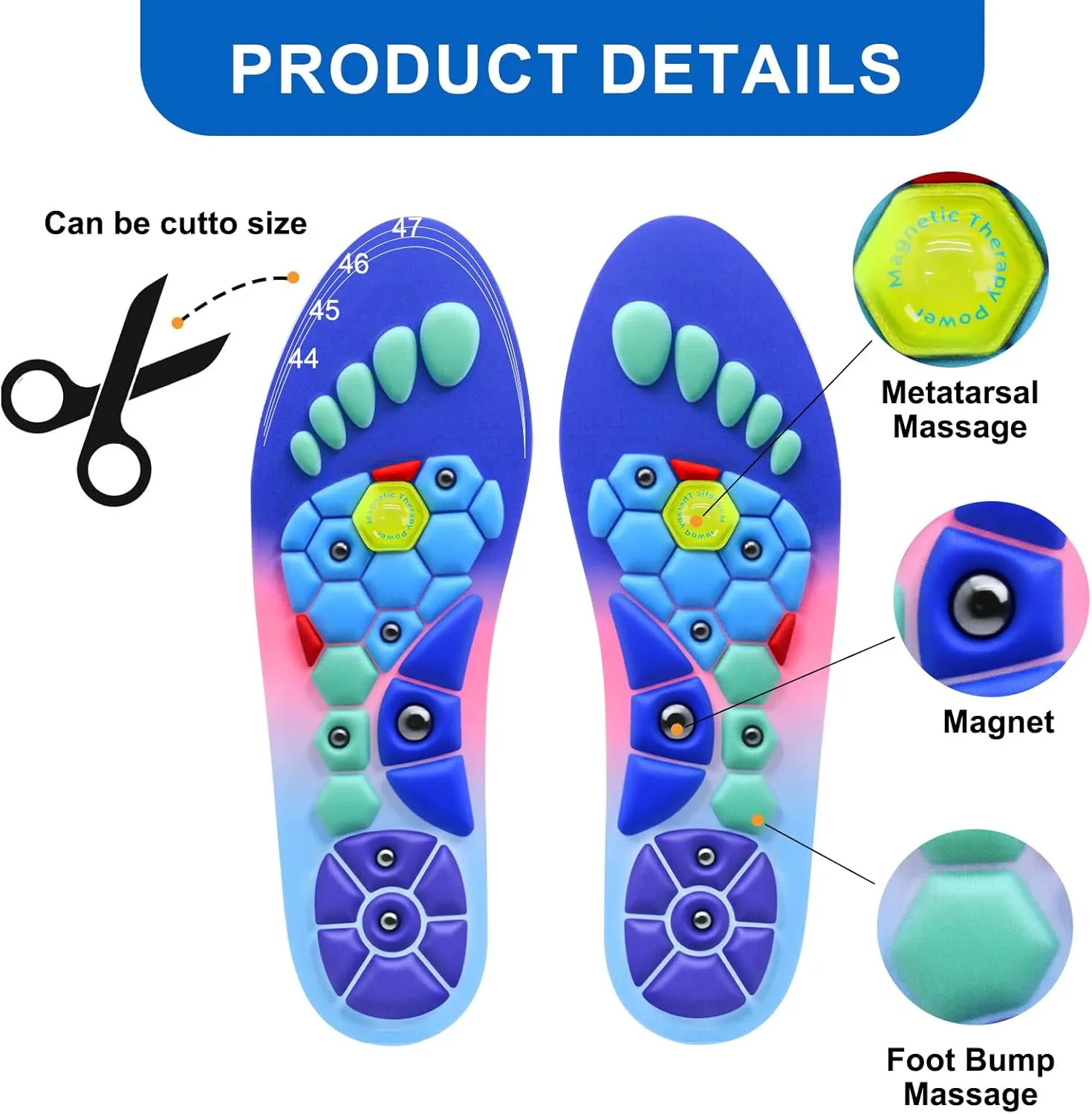 Orthopedic Acupressure Insoles for Men & Women, Reflexology Massage Foot Insoles for Pain Relief, Comfortable Support for Daily Use (Blue Pink, M(Men 7.5-9/Women8.5-10))