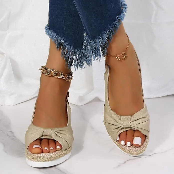 Orthopedic Platform Wedge Sandals for Women,Lady's Walking Shoes with Arch Support Bowknot Summer Beach Open Toe Sling Back Ankle Strappy Wedges Heels Comfortable Casual Dressy Sandals