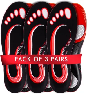 Orthotic Insoles Men 3-Pairs - High Arch Support, Sweat-Wicking & All-Day Comfort for Athletic, Casual Shoes(Men 7-8.5/Women 8-9.5)