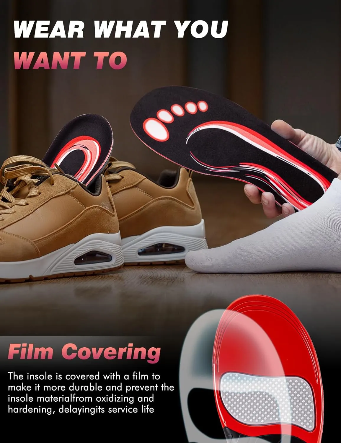 Orthotic Insoles Men 3-Pairs - High Arch Support, Sweat-Wicking & All-Day Comfort for Athletic, Casual Shoes(Men 7-8.5/Women 8-9.5)