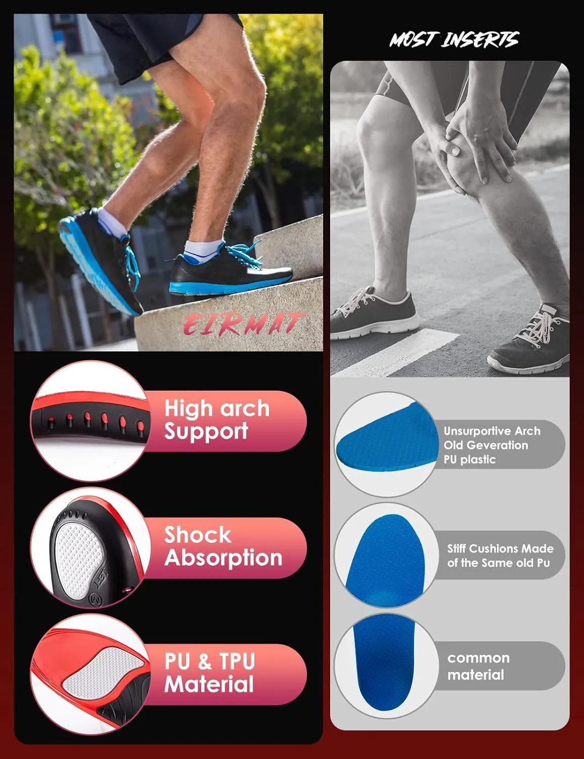 Orthotic Insoles Men 3-Pairs - High Arch Support, Sweat-Wicking & All-Day Comfort for Athletic, Casual Shoes(Men 7-8.5/Women 8-9.5)