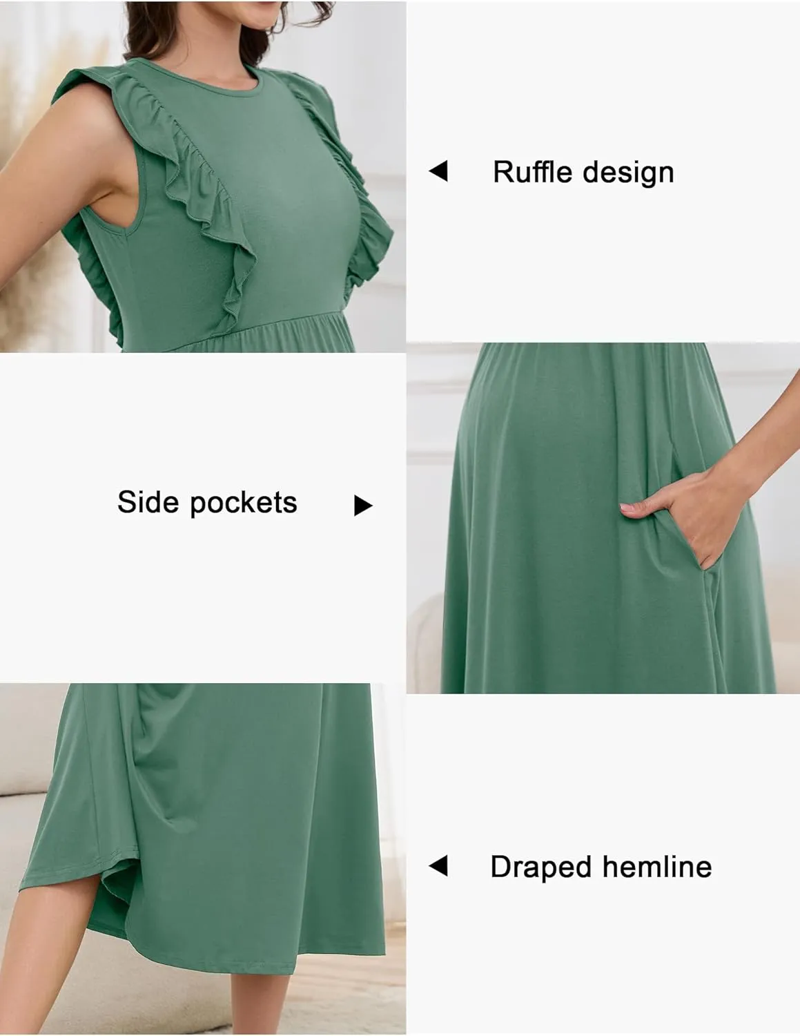 OUGES Womens 2025 Spring Hidden Zipper Nurisng Dress for Breastfeeding Casual Sleeveless Ruffled Midi Maternity Dress