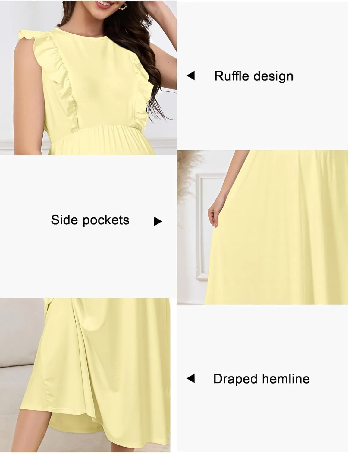 OUGES Womens 2025 Spring Hidden Zipper Nurisng Dress for Breastfeeding Casual Sleeveless Ruffled Midi Maternity Dress