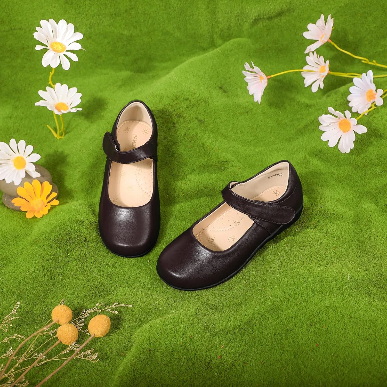 PANDANINJIA Sandy Girls Mary Jane School Uniform Shoes Dress Girls Flats for Toddler Little Kid Big Kid