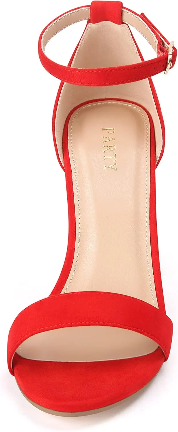 PARTY Women's Chunky Heels Open Toe Ankle Strap 3 inch Heeled Sandals