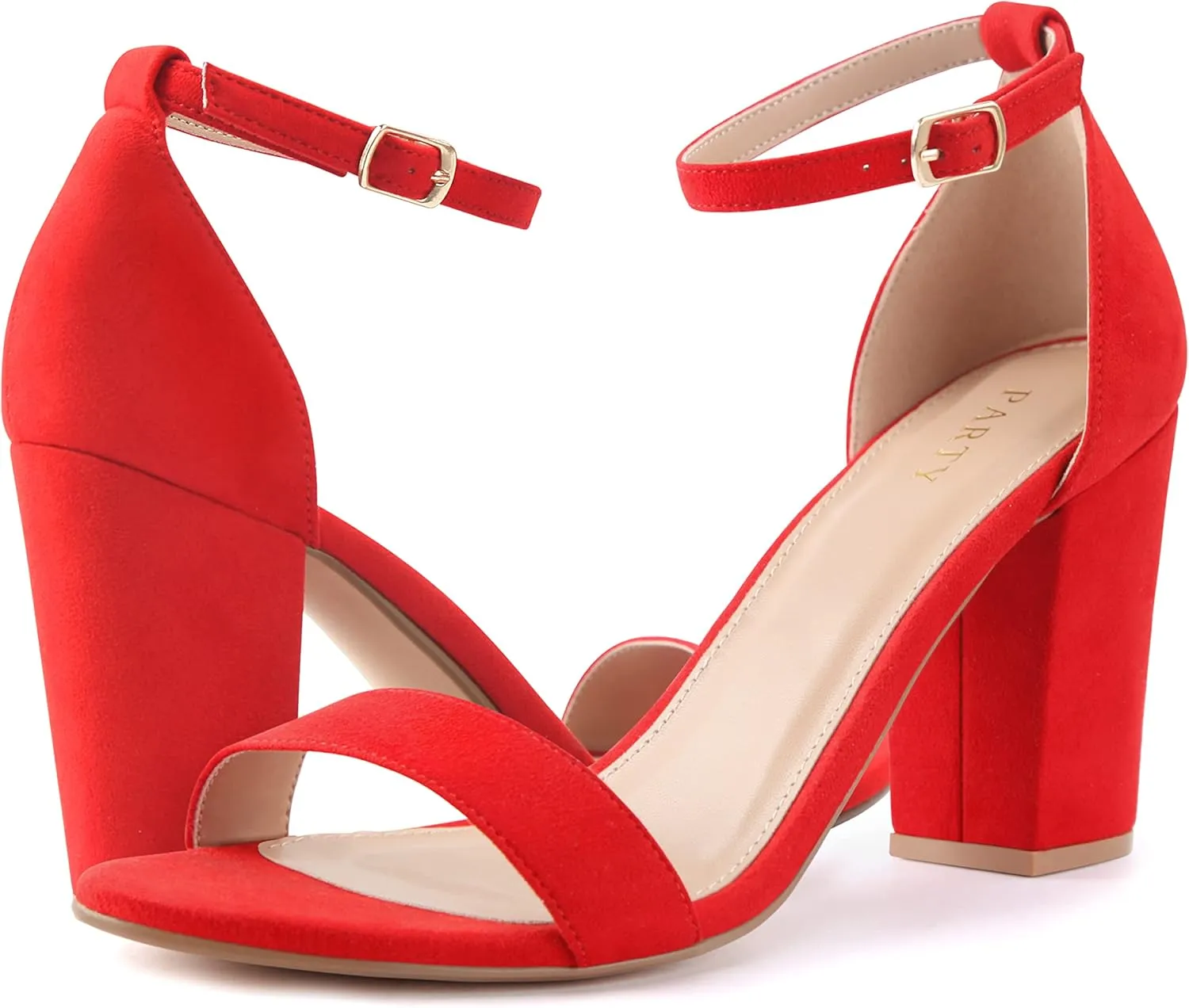 PARTY Women's Chunky Heels Open Toe Ankle Strap 3 inch Heeled Sandals
