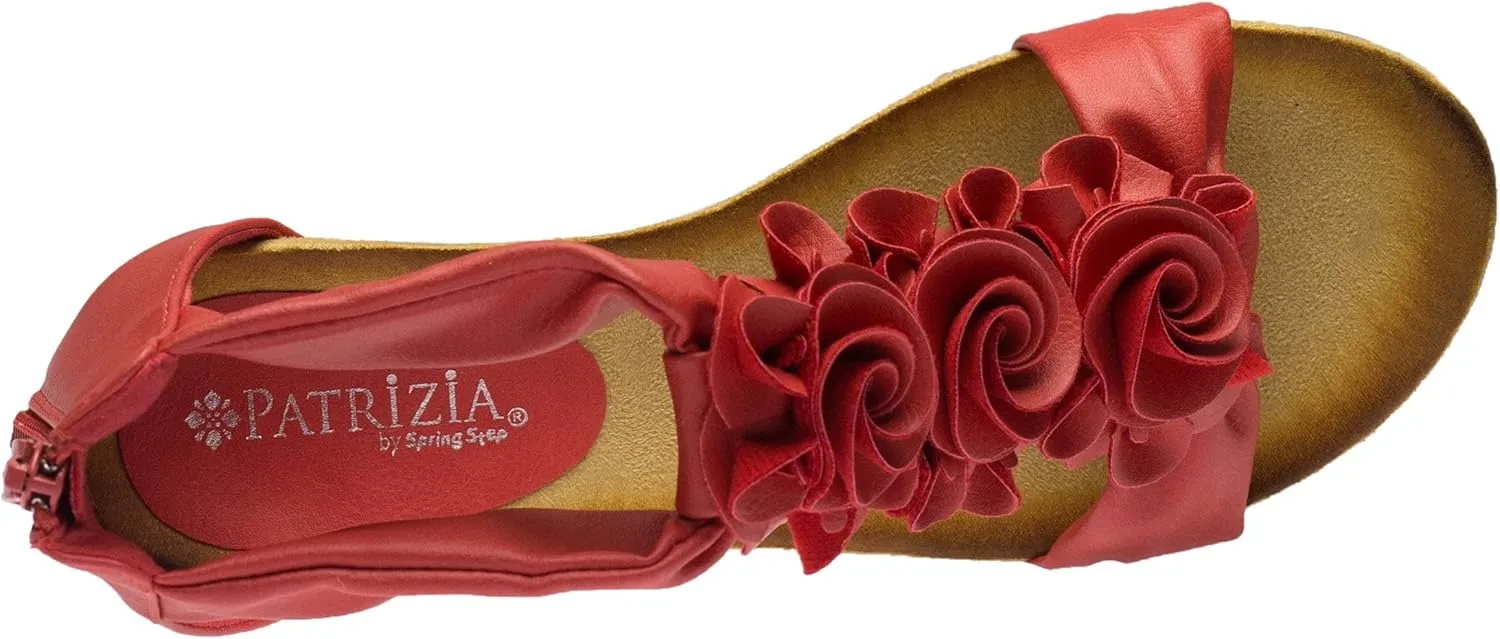 PATRIZIA Women's HARLEQUIN Ankle Strap T-Strap Wedge Sandals - Floral Design, Cushioned Insole, Back Zipper
