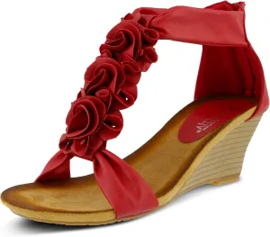 PATRIZIA Women's HARLEQUIN Ankle Strap T-Strap Wedge Sandals - Floral Design, Cushioned Insole, Back Zipper