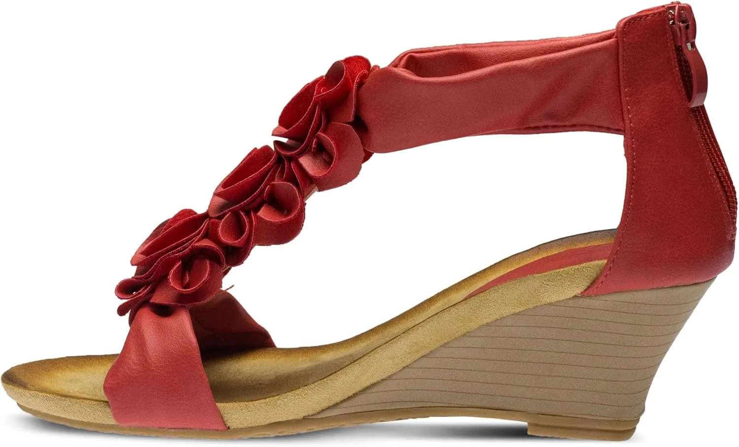 PATRIZIA Women's HARLEQUIN Ankle Strap T-Strap Wedge Sandals - Floral Design, Cushioned Insole, Back Zipper