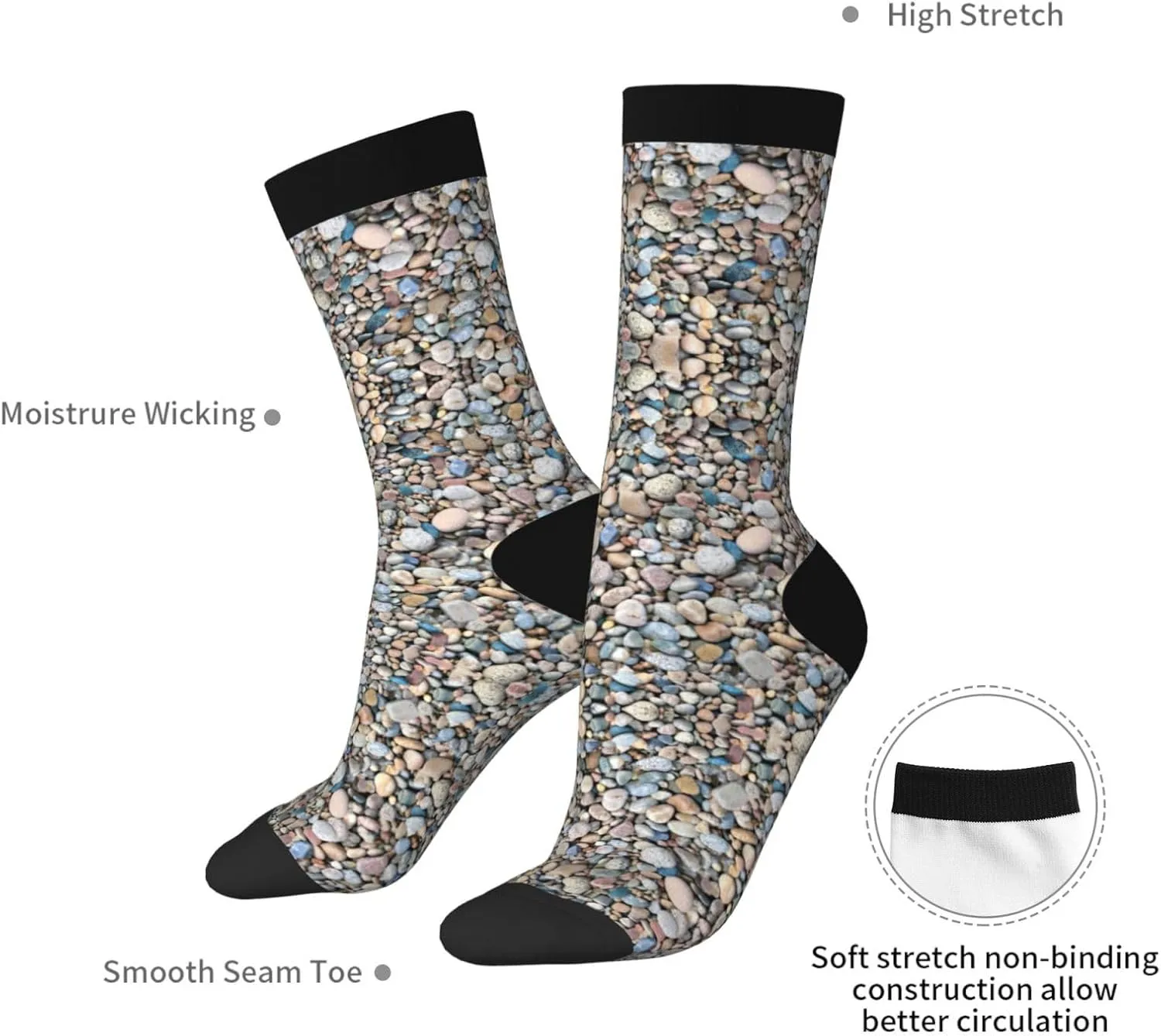 Pebble Stone Pattern Print Novelty Unisex Socks Colorful Stylish Crew Socks Casual Dress Gifts For Men Women