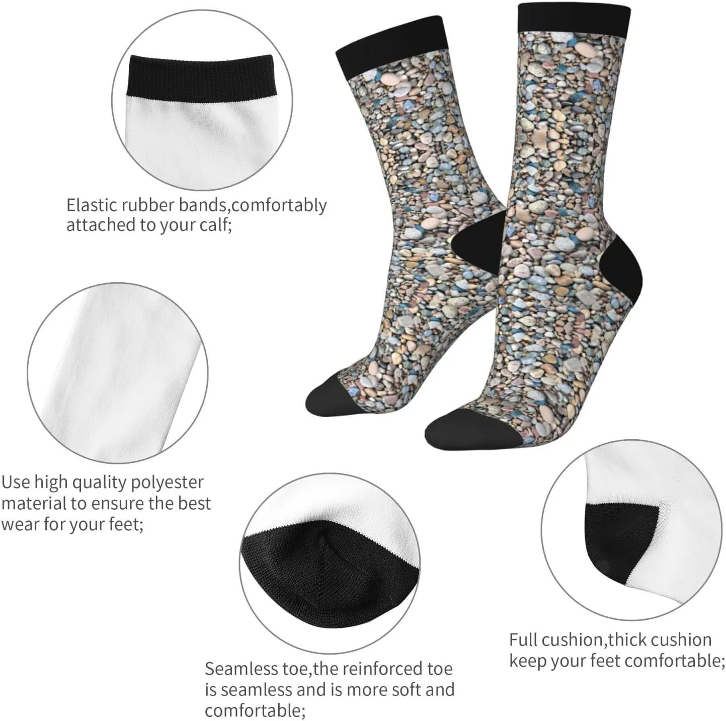 Pebble Stone Pattern Print Novelty Unisex Socks Colorful Stylish Crew Socks Casual Dress Gifts For Men Women