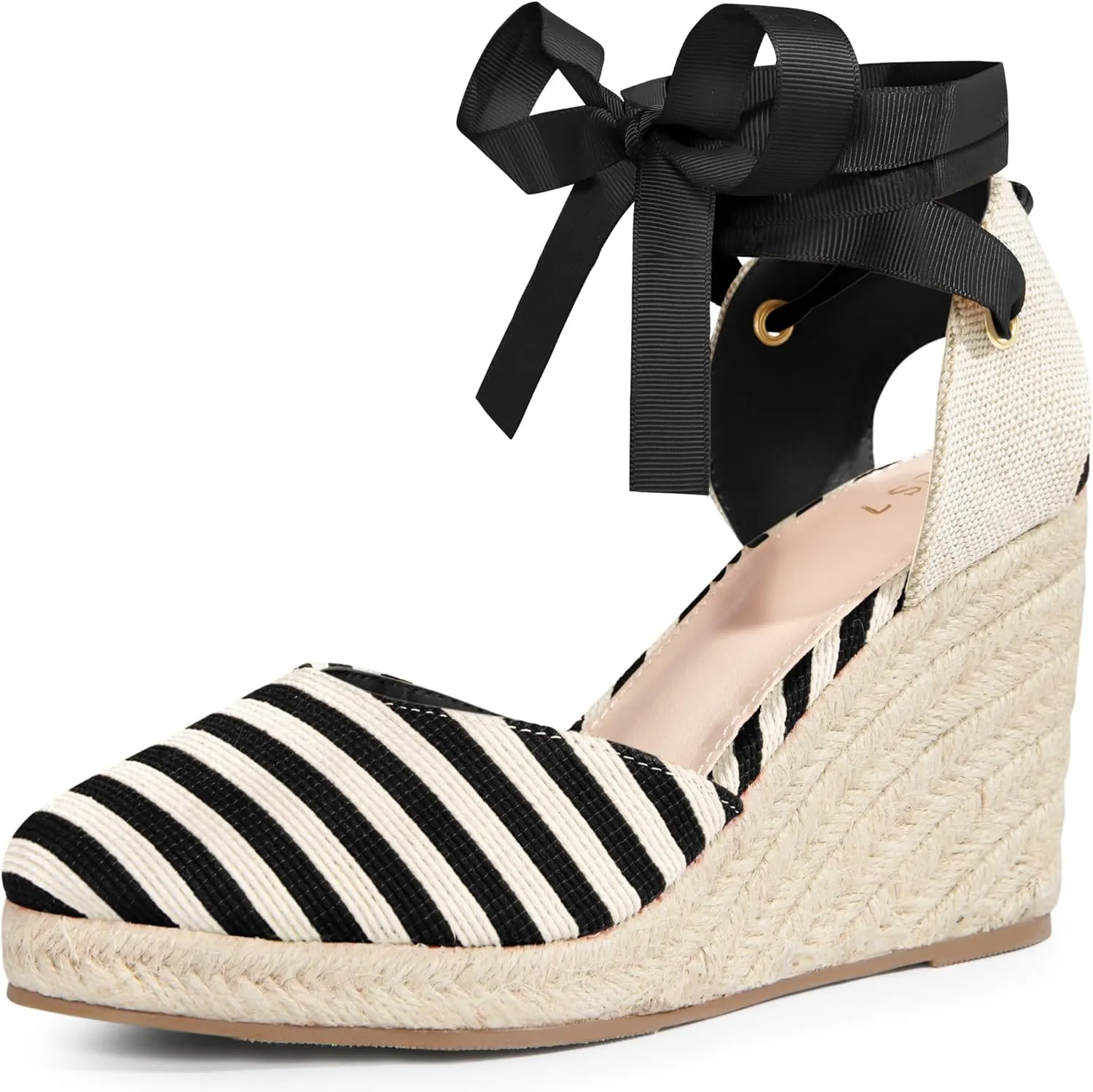 Perphy Stripe Lace Up Espadrilles Platform Wedge Sandals for Women