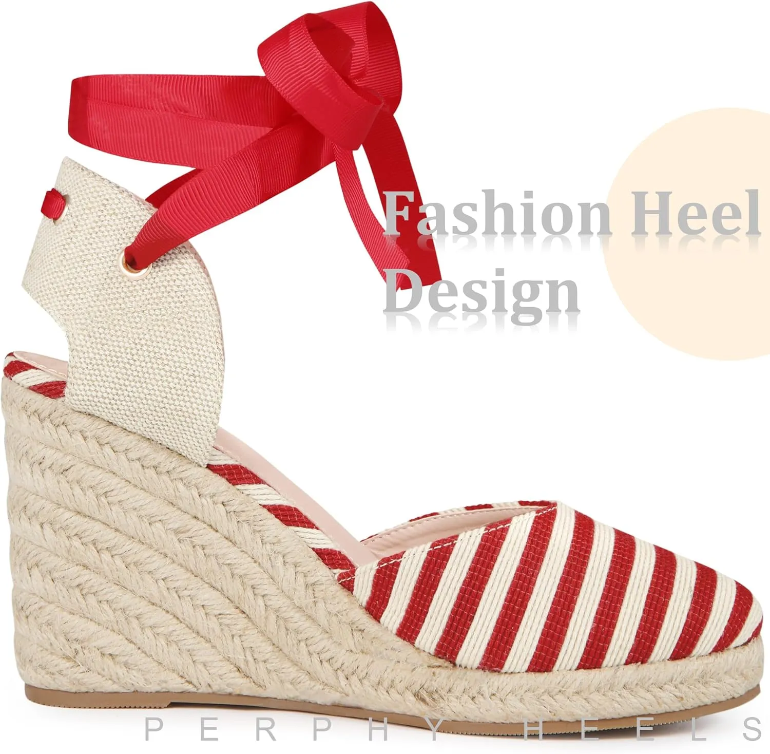 Perphy Stripe Lace Up Espadrilles Platform Wedge Sandals for Women