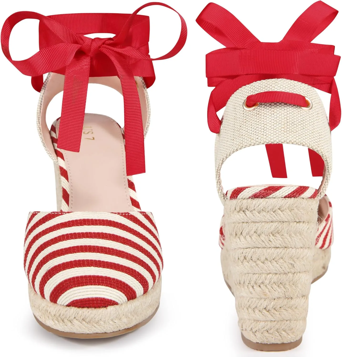 Perphy Stripe Lace Up Espadrilles Platform Wedge Sandals for Women