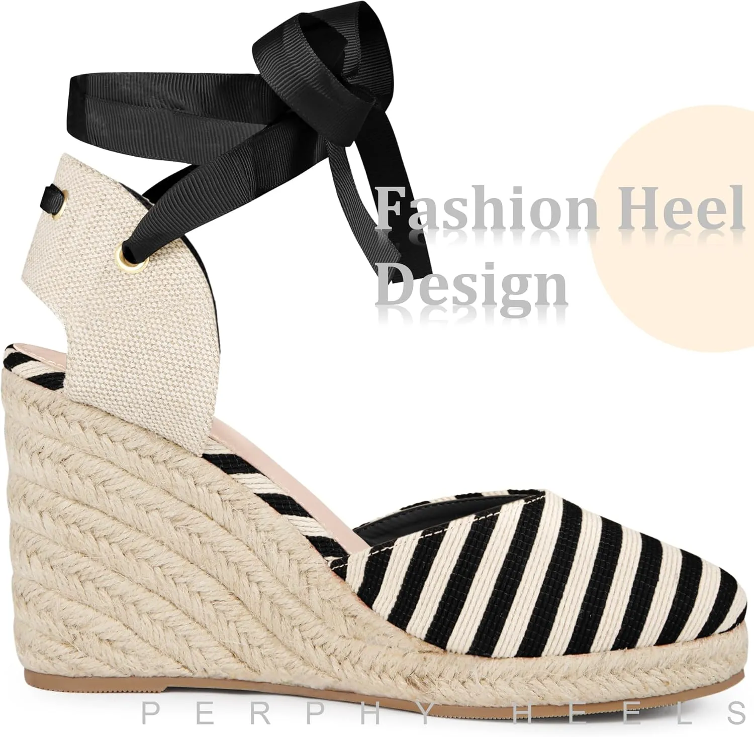 Perphy Stripe Lace Up Espadrilles Platform Wedge Sandals for Women