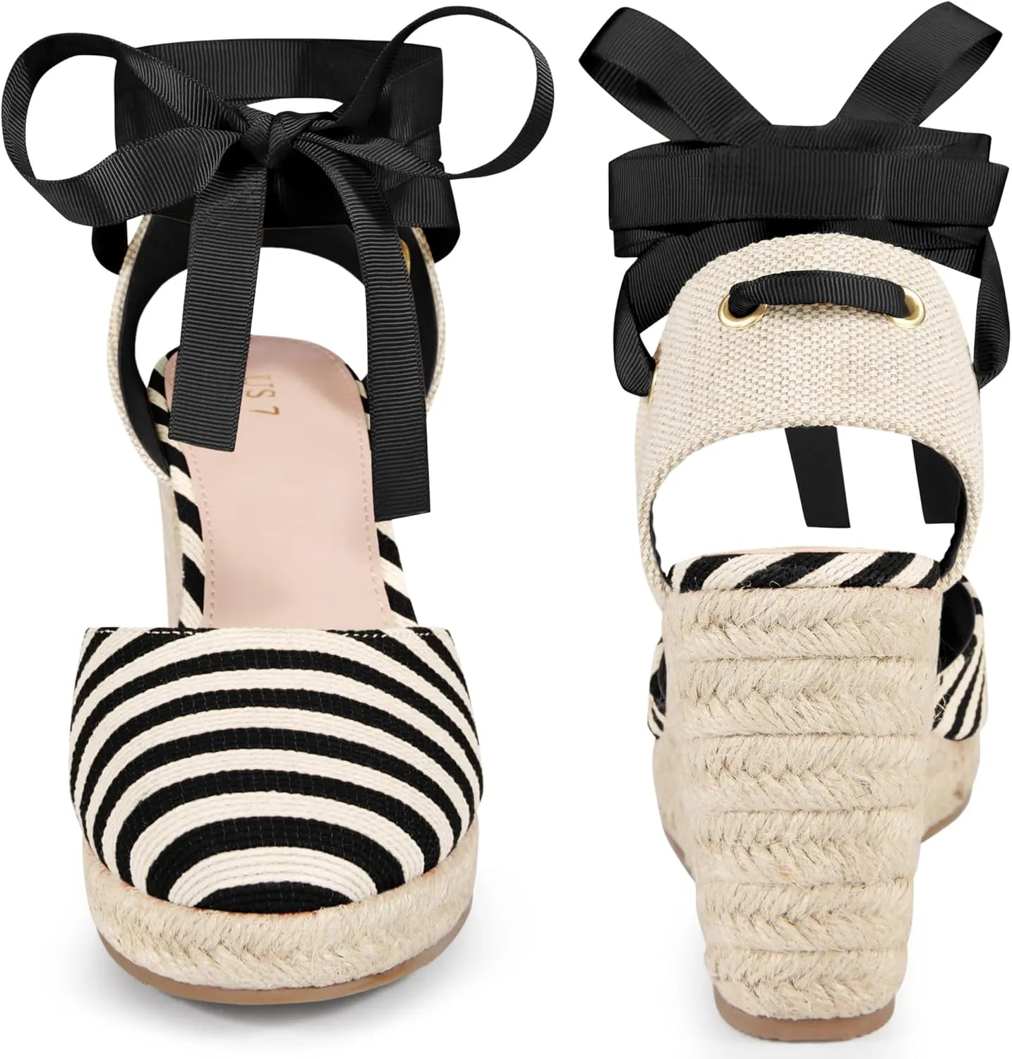 Perphy Stripe Lace Up Espadrilles Platform Wedge Sandals for Women