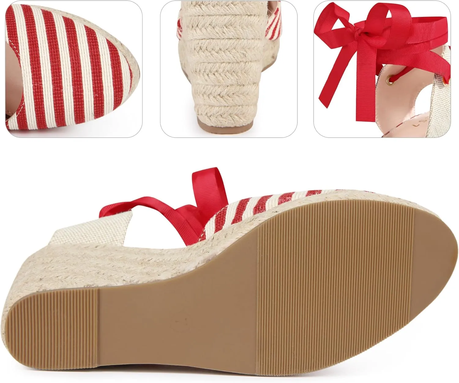 Perphy Stripe Lace Up Espadrilles Platform Wedge Sandals for Women