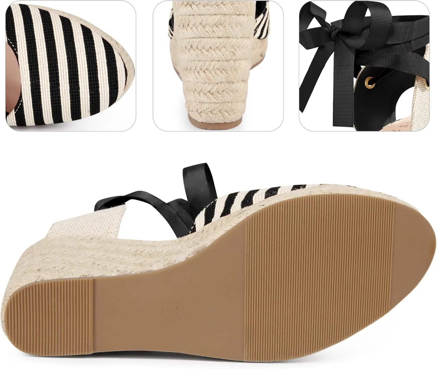 Perphy Stripe Lace Up Espadrilles Platform Wedge Sandals for Women