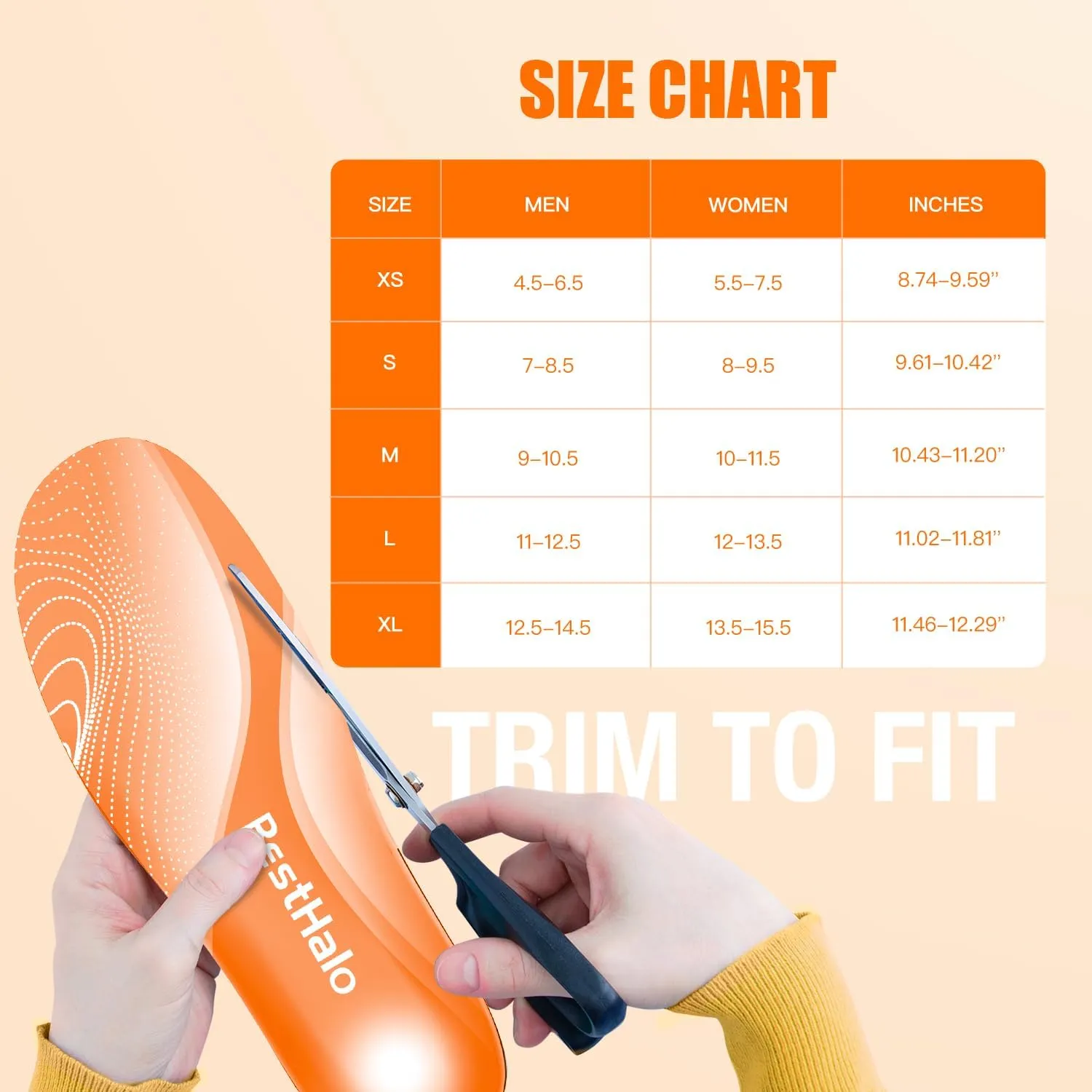 Plantar Fasciitis Insoles - High Arch Support Inserts, Gel Cushion, Relief for Flat Feet - 220  lbs Orthotics Insoles Ideal for Work Boots (Orange, Men 7-8.5 | Women 8-9.5)