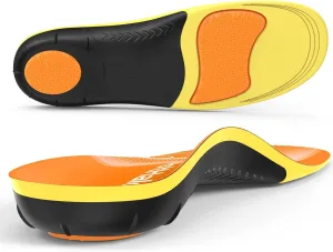 Plantar Fasciitis Insoles - High Arch Support Inserts, Gel Cushion, Relief for Flat Feet - 220  lbs Orthotics Insoles Ideal for Work Boots (Orange, Men 7-8.5 | Women 8-9.5)