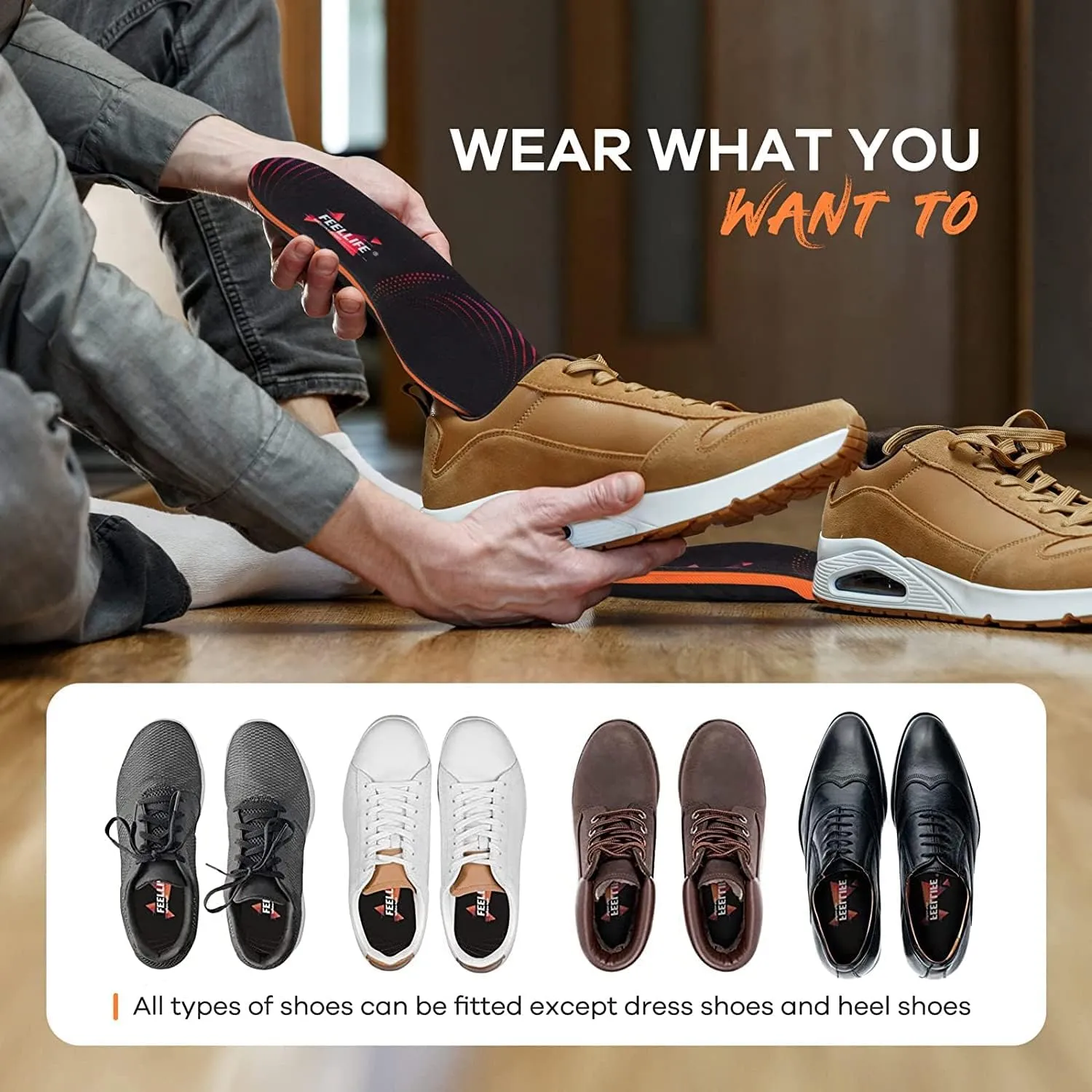 Plantar Fasciitis Relief Shoe Insoles [1-Pair], Arch Support Insoles, Running Athletic Gel Shoe Inserts, Orthotic Inserts for Arch Pain [Trim to Fit: Men 4-7/Women 5-8]
