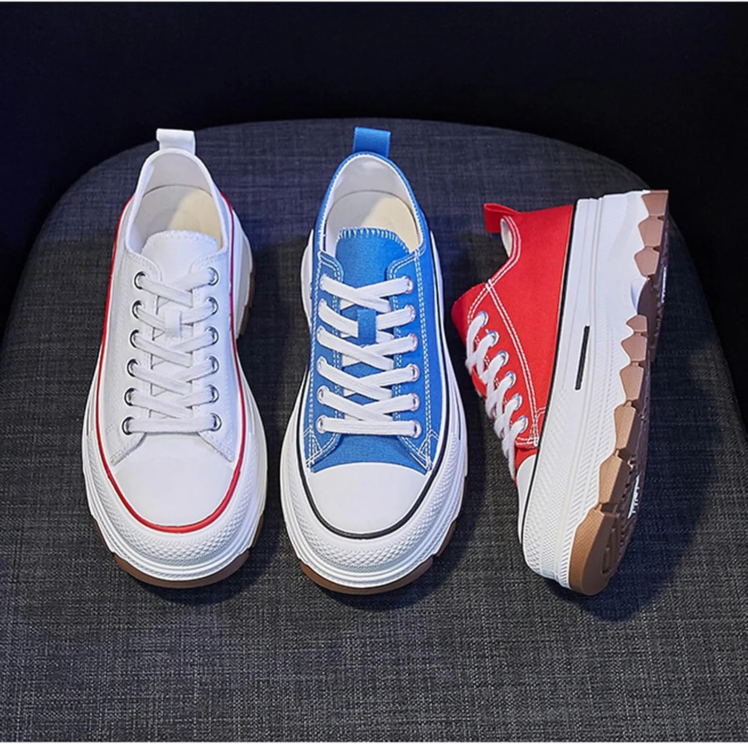 Platform Canvas Sneakers for Women Low Top Chunky Canvas Shoes Non Slip Preppy Shoes Breathable Fashion Sneakers