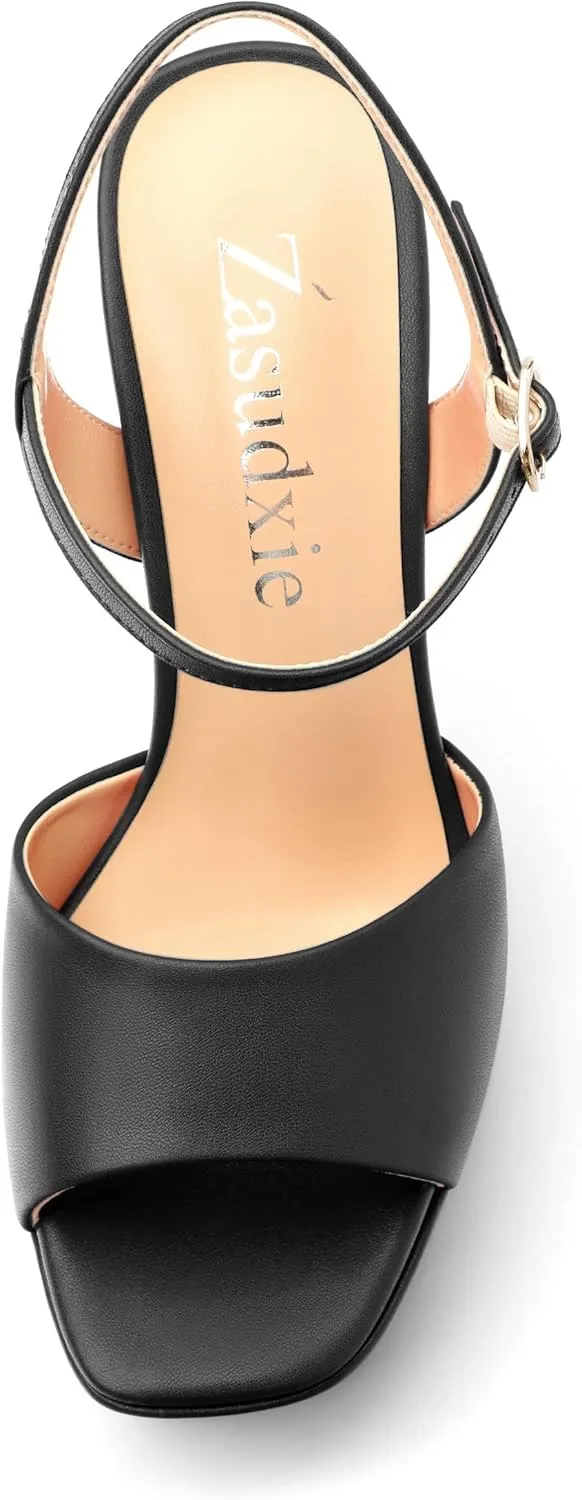 Platform High Heels for Women, Chunky Heels Sandals for Women Comfy Square Open Toe Ankle Strap Stylish Heeled Sandals Party Prom Wedding Dress Pumps Shoes 4.7 Inch