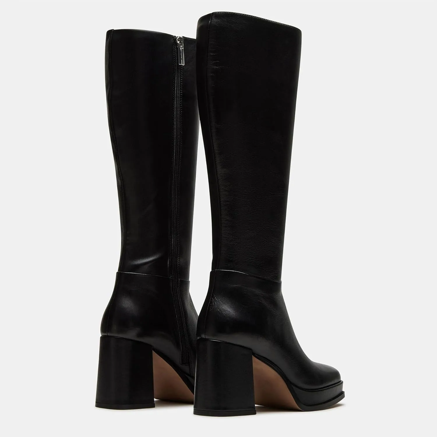 Platform Knee High Boots for Women Leather Square Toe Knee High Boots Chunky Heel Gogo Boots Side Zipper Tall Boots