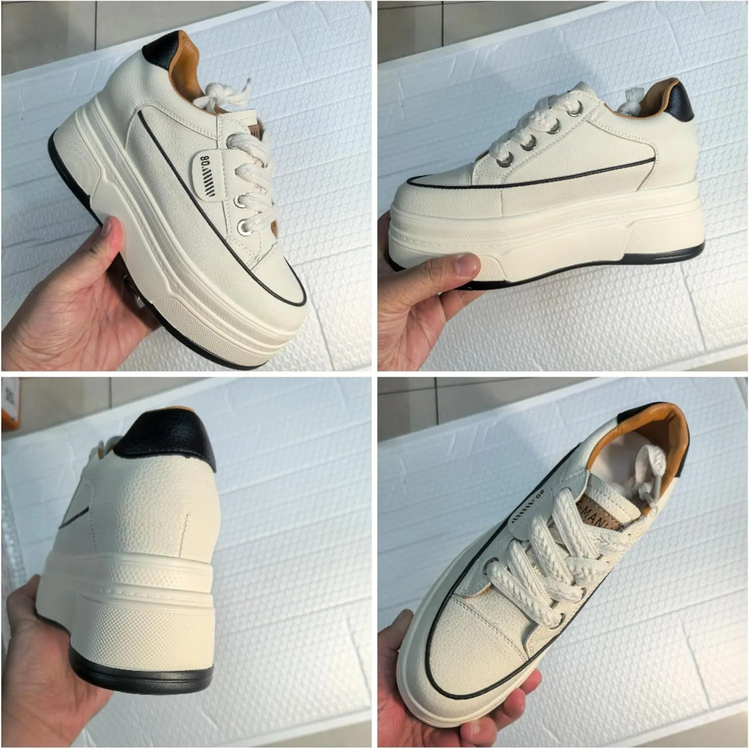 Platform Sneakers for Women - 6cm Heel & 3cm Inner Lift, Comfortable Cushioned Arch Support, Non-Slip Casual Walking Shoes, Microfiber Leather Platform Shoes