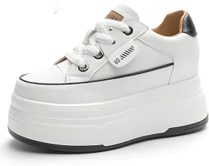 Platform Sneakers for Women - 6cm Heel & 3cm Inner Lift, Comfortable Cushioned Arch Support, Non-Slip Casual Walking Shoes, Microfiber Leather Platform Shoes